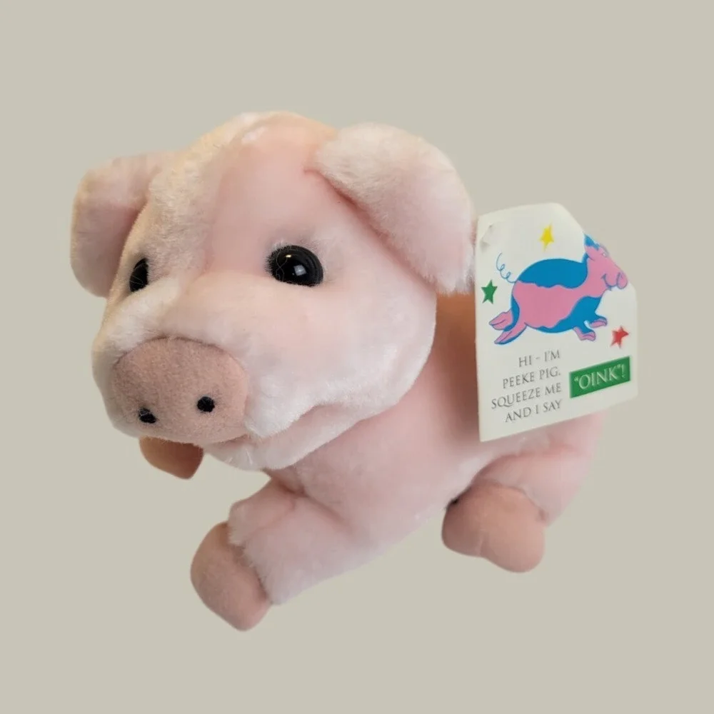 VTG Metacom Peeke Pig Talking Farmyard Plush Toy Squeeze Oink Pnk *Flaw no Sound